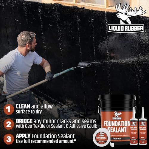 Liquid Rubber Foundation Sealant - Basement Waterproof Sealer, Black, 5 Gal - size: 5 Gallon