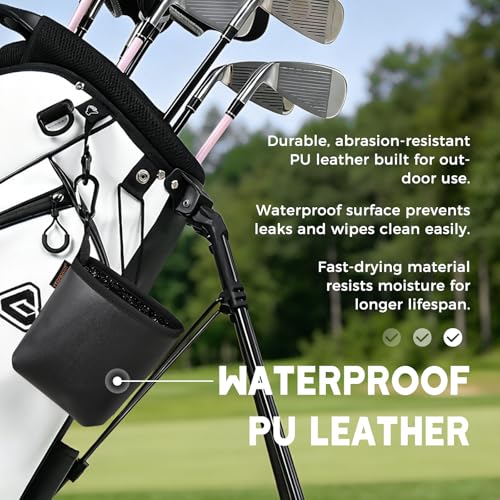 Tecoom Golf Ball Cleaner Pouch, Golf Club Cleaning Bag with 3-Layer Waterproof Clean Face Techy, PU Leather Exterior, Portable Club Grooves Washer, Detachable Clip - size: 5.9"×5"×2.4"-Pack of 1