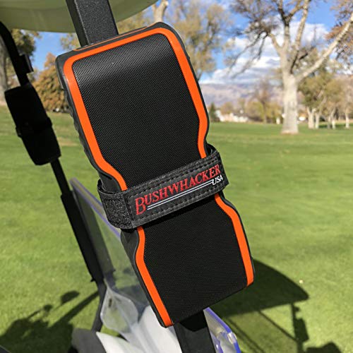 Bushwhacker Portable Mount for Bluetooth Speakers on Golf Cart Railing - Adjustable Non-Slip Strap Holder for Bike Frames Scooters Boats Strollers Wagons Wheelchairs Walkers Treadmill Handlebars