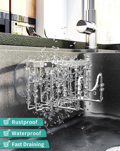 HapiRm Multifunctional Adhesive Kitchen Sink Organizer with M-Shaped, 2 Installation Methods Kitchen Sponge Holder, Rustproof Sponge Caddy for Brush, Sink Stopper and Scraper -Silver - color: Silver, size: with M-shaped Holder