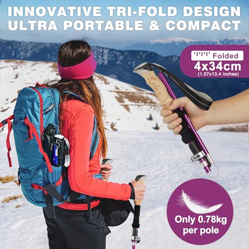 COVACURE Hiking Poles Collapsible, Aluminum Alloy 7075 Trekking Poles - color: Purple Short (100-120cm)