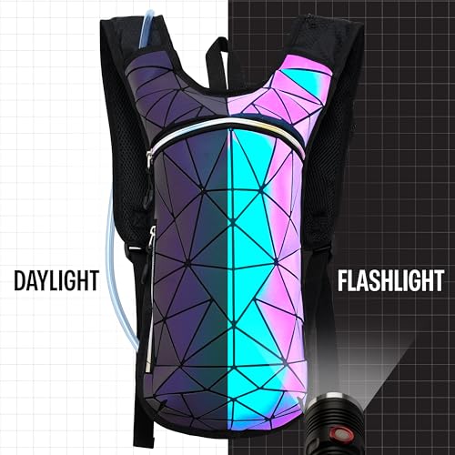 Sojourner Rave Hydration Pack - Hydration Backpack - Hydropack with 2L Bladder - Water Backpack for Festivals, Hiking, Running, Biking and More - color: Geometric Glow