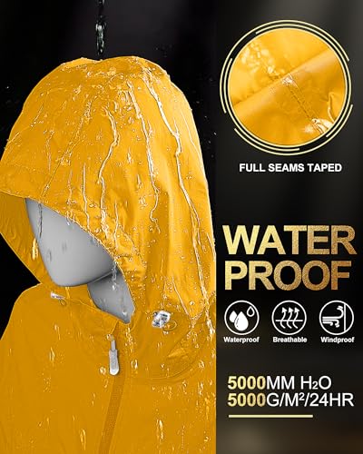 33,000ft Women's Waterproof Long Rain Coats Packable Rain Jacket with Hood Trench Coats Windbreaker - color: Amber Gold, size: X-Small