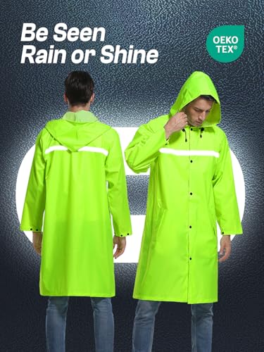 Mens Long Hooded Safety Rain Jacket Waterproof Emergency Raincoat Poncho - color: Green, size: Small