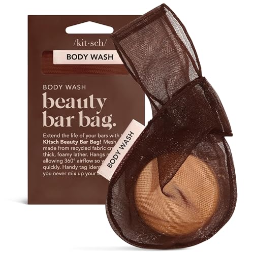 Kitsch Soap Saver Bag – Patented Mesh Bag Soap Holder – Chocolate | for Shampoo and Conditioner Bars – Extends Use & Prevents Soggy Mess – Recycled Beauty Mesh Pouch, Eco-Friendly - color: Chocolate