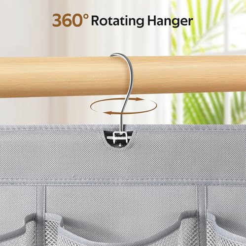 MISSLO 30 Large Pockets Dual Sided Hanging Shoe Organizer for Closet with Rotating Hanger Hanging Shoe Shelves, Grey - color: Grey