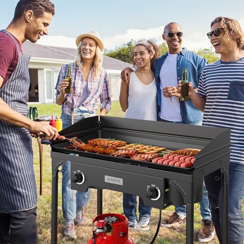 ROVSUN 2 Burner Outdoor Camping Stove with Wind Panel, 150,000 BTU Propane Burner, Gas Cooker with Detachable Legs & CSA Regulator for Home Camp Paito Cooking Frying Canning - style: 2-Burner