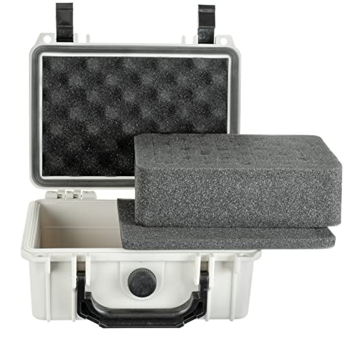 Eylar Protective Gear and Camera Hard Case with Custom Logo Engraved Plate TSA Approved 8.12 inch 6.56 inch 3.56 inch, Customizable Pluck Foam, Lockable for Cameras, Lenses, Drones, Gear (White) - color: White