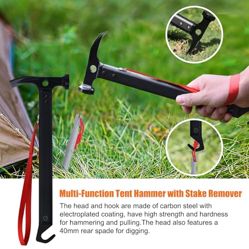 Eurmax USA Hiking Camping Tent Stakes and Hammer Set Lightweight Multi-Function Tent Hammer with Tent Stake Remover,Tent Pegs for Camping, Hiking, Backpacking, Gardening(Silver Stakes) - color: silver, style: Stakes&Hammer
