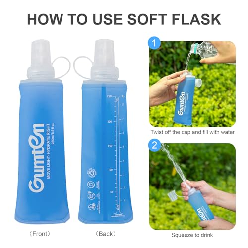 2 Pack Soft Flask 250ml TPU BPA-Free Soft Water Bottle Collapsible for Hydration Pack Running Vest Marathon Hiking Cycling (Light Blue) - color: 2pcs, 250ml Light Blue