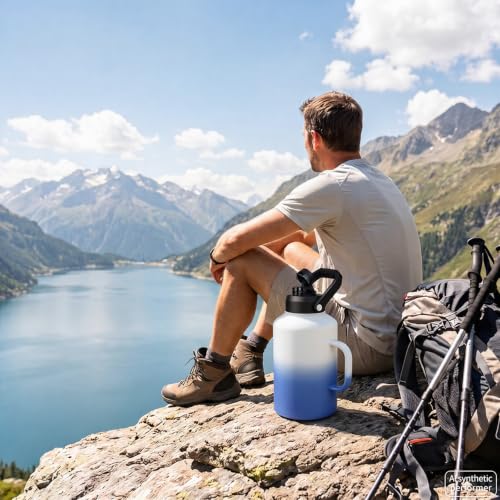 BJPKPK 128oz Stainless Steel Water Bottle, 1 Gallon Insulated Water Jug - color: Sky, style: 128oz-Side Handle
