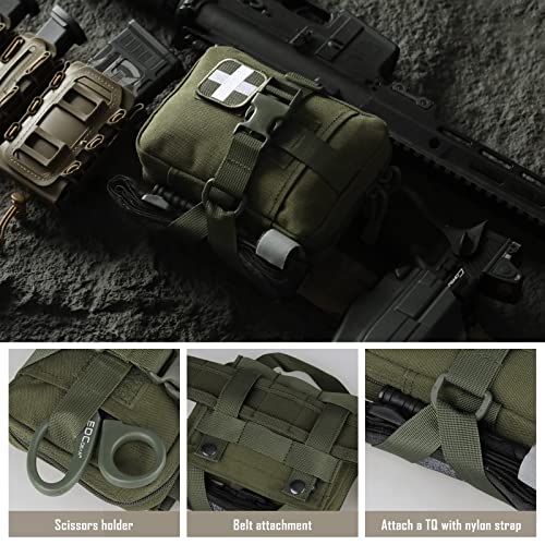LIVANS Rip Away IFAK Medical Pouch for MOLLE Gear | Small Tactical First Aid Bag with Quick Release Panel, 1000D Nylon & Organizer - color: Army Green