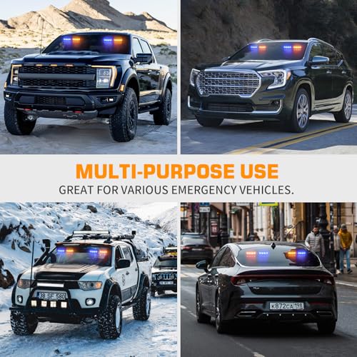 XRIDONSEN 2 in 1 Dash Emergency Strobe Lights Front/Rear Amber Blue Windshield Lights Warning Safety Flashing w/Suction Cups for Volunteer Vehicles, Trucks（Amber/Blue - color: Amber/Blue
