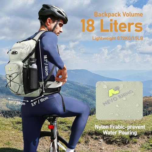 N NEVO RHINO Hydration Backpack, 18L Hiking Backpack with 3L Water Bladder | Multipurpose Water Backpack High Flow Bite, Insulated Hydration Pack Ideal for Hiking and Cycling - color: Seaweed Green