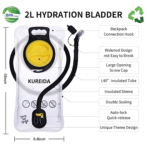 KUREIDA Hydration Bladder 2 Liter, BPA Free Water Bladder for Hiking Backpack Water Storage Bag with Insulated Tube, Hydration Backpack Replacement for Outdoor Camping Running Hiking - color: 2L Blue+White