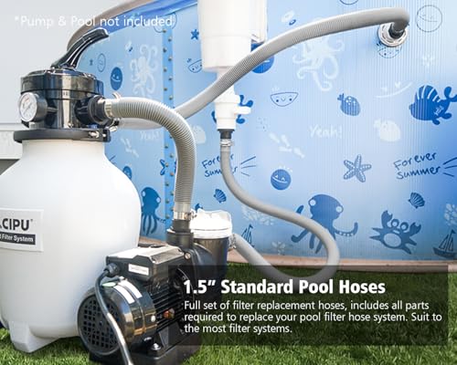 CIPU Pool Hose Kit 1-1/2 Inch, Above Ground Pool Filter Hose Replacement Set with 6 ft & 3 ft Hoses, 2 White Adapters, 2 Clamps and PTFE Tape for Sand Filter Pool Pump - color: White Adapters