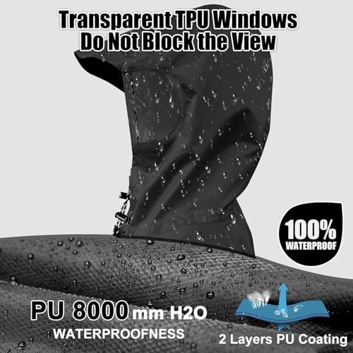Andake Waterproof Rain Poncho for Adults Unisex,230T Ripstop Polyester,Raincoat Gear with Transparent Viewing Window Outdoors - color: Black