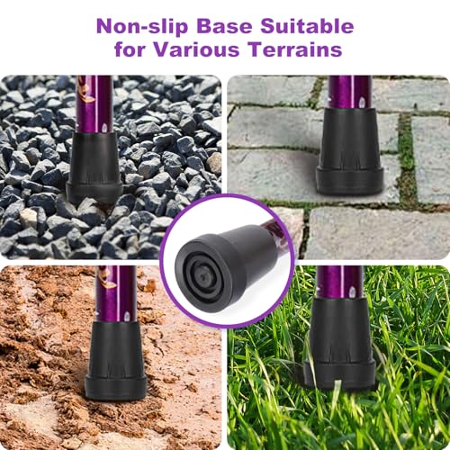 MFE Folding Cane, Portable 5-Level Adjustable Height Walking Stick with Foldable Design, Wrist Strap, and T Handle for Men and Women - color: Purple Floral