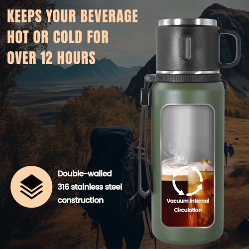 Stainless Steel Insulated Bottle, 27oz with cup Vacuum Insulated Water Bottle, Thermo for Hot Drinks/Cold Drinks,24-Hr Insulation Commute, Travel - color: Green, size: 27 Ounces