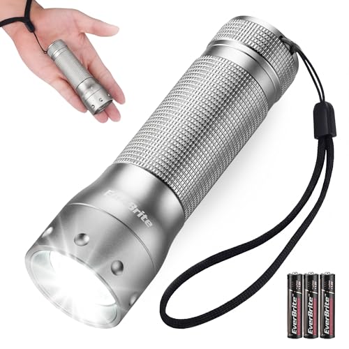EverBrite Mini Flashlight, Zoomable 350LM LED Flashlight, Grey | Small, 3 Light Modes, Zoomable Beam, 3 AAA Batteries Included, Wrist Strap, Home, Camping & Emergency Use, Holiday Gifts - color: Gray, size: Small