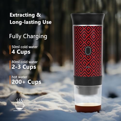 HX HECLX Coffee Maker Gift Set for Camping,Battery Powered Portable Electric Espresso Machine, Rechargeable Coffee Maker Self Heating Ground Coffee Capsule for RV, Hiking (Red) - color: Red