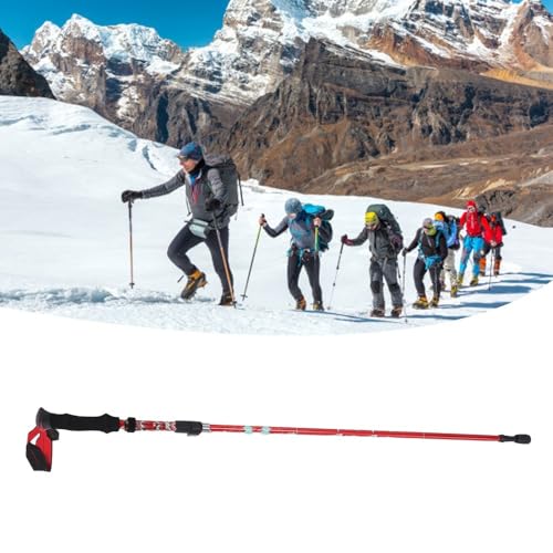 Adjustable Collapsible Trekking Pole – Lightweight Aluminum Alloy Hiking Walking Stick with Quick Lock for Adults & Seniors, Foldable - color: Red