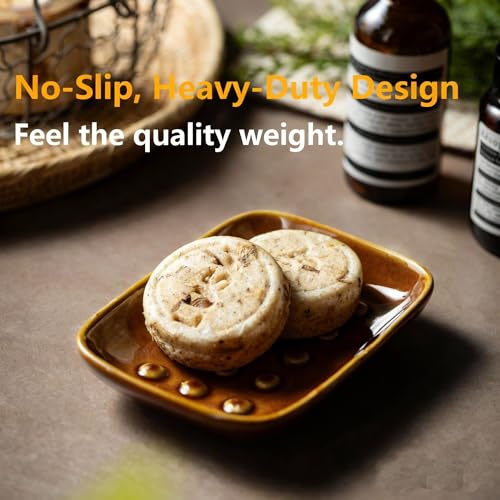 Miamolo Soap Dish for Shower, Soap Holder with Raised Pattern Keep Soap Dry | Ceramic Soap Saver for Bathtub Kitchen Sink, Fits Bar Soap Sponge | Smooth Glaze Dishwasher Safe, Effortless Care, Dark Brown - color: Dark Brown, size: Floating Point Design