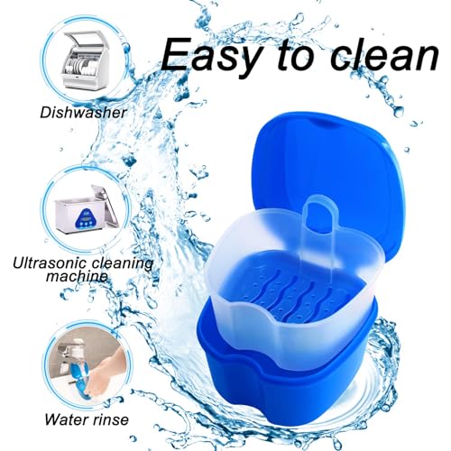 Keedolla 2 Pack Color Retainer Cleaner Case Denture Cups for Soaking Dentures, False Teeth Container Partial Denture Cleaning Case with Lid Travel - Lake Green and Dark Blue - color: Lake Green & Dark Blue