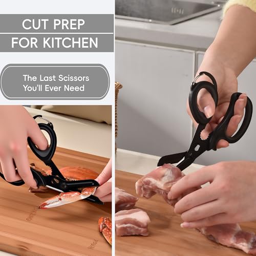 MEUUT All Purpose Scissors 2 PCS with Carabiner for Kitchen Outdoor - color: Black+navy