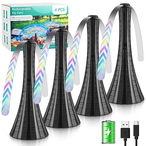 Fly Fans for Tables Rechargeable, Flies Fan to Keep Flies Away by Soft Blades, Food Fans for Camping, Picnic, Fishing, 4PCS, Black，Party Essentials Picnic Accessories for Outside, 2000mah - size: 4 count