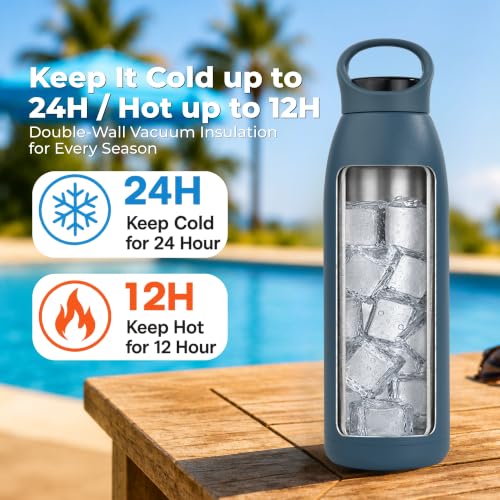 32oz Insulated Stainless Steel Water Bottle with Handle, Double Wall BPA-Free Metal Water Bottle, Leakproof, Keeps Cold 24H & Hot 12H, Ideal for Gym, Office, Hiking, Blue - color: Blue