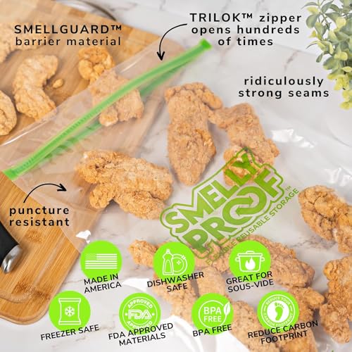 SMELLY PROOF Bulk XXL Reusable Food Storage Bags, Reusable Freezer Bags, Reusable Bag for Tools, Craft, Clothing Storage, Made in US, Dishwasher-Safe, BPA FREE, NO PEVA, 2-Gallon - 12" x 16” - 50-Pk - size: 50pk XXL 12x16" 2-Gallon