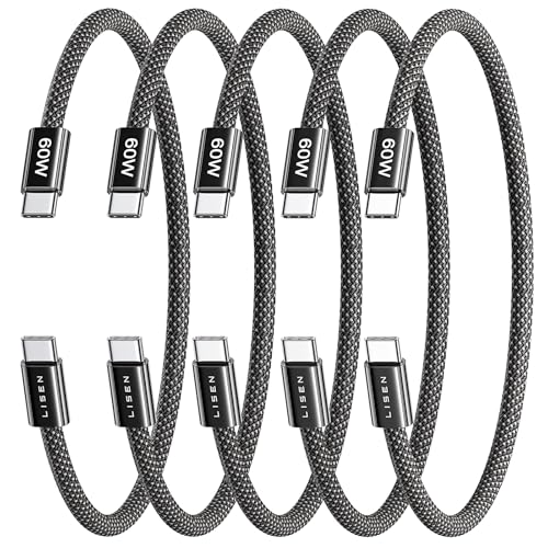 LISEN USB C Cable, 5-Pack [0.5FT] USBC to USBC Cable for iPhone 17 16e 15 Pro Max Charger Cord, 60W C to C Cable Fast Charging for Galaxy S25/S24/23, Switch 2, iPad, MacBook,Black - color: Black, size: 0.5+0.5+0.5+0.5+0.5FT