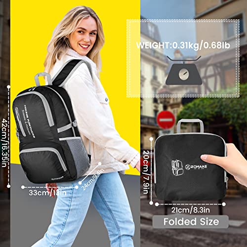 ZOMAKE Lightweight Packable Backpack, Water Resistant Foldable Daypack 35L - color: Black, size: 35L