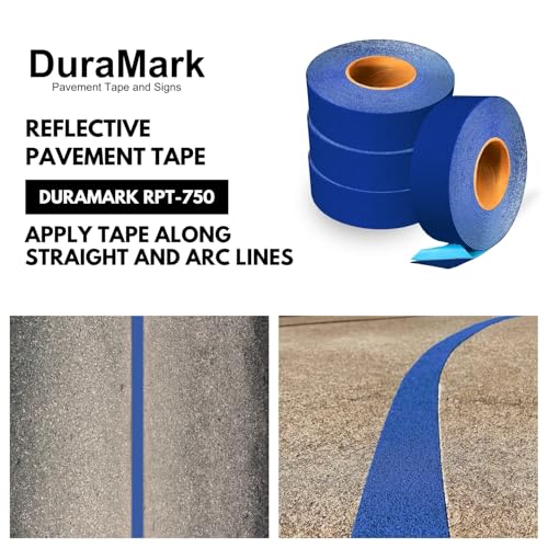 DuraMark RPT-750 Reflective Pavement Marking Tape, Blue, 2 in x 36 ft Roll | Permanent rubber base bonds to asphalt and concrete; glass-bead reflectivity improves low-light visibility. - color: Blue, size: 2 Inch x 36 Ft
