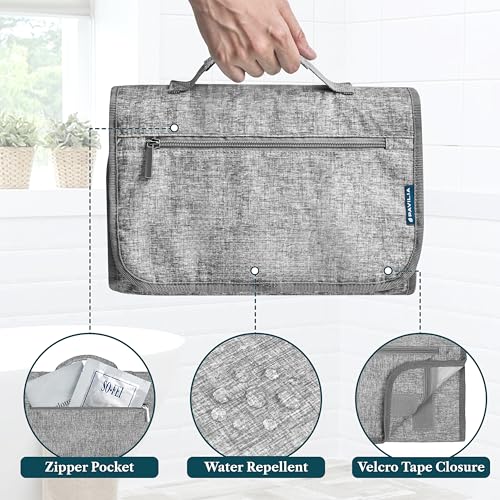 PAVILIA Hanging Toiletry Bag for Women Men Foldable Travel Organizer, Grey - color: Heather Grey