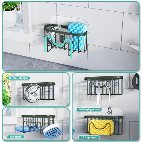 HapiRm Sponge Holder for Kitchen Sink - Sink Caddy with Unique M-Shaped, 2 Installation Methods Kitchen Organizer, Rustproof Stainless Steel Sponge Caddy - Green - color: Green, size: with M-shaped Holder