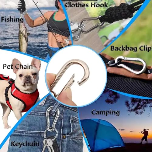Black & Silver Zinc-Galvanized Heavy Duty Bushcraft Carabiner Spring Snap Clip Link Hooks 200-500lb Load 2, 6 & 12 Packs - color: 5cm (2.0in) Silver 2 Pack