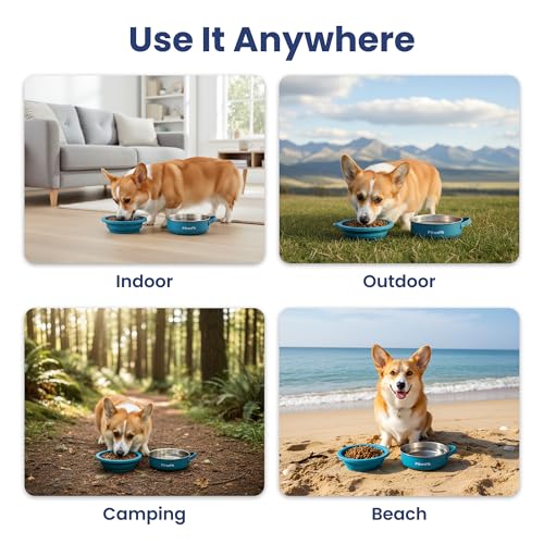 PawsPik 2-in-1 Travel Dog & Cat Bowl – Collapsible BPA-Free Silicone - color: Midnight Summit Blue