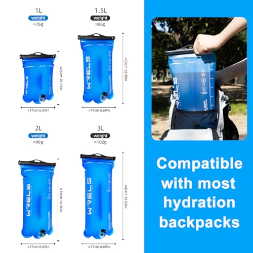 WRELS 1L/1.5L/2L/3L BPA Free Hydration Bladder,Leakproof TPU Water Bladder for Hiking Backpack,Large Opening Water Reservoir Hydration Pack for Running Cycling Camping - size: 1L