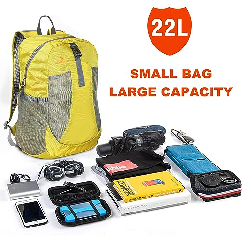 sinotron 22L Lightweight Packable Hiking Backpack, Small Hiking Backpack Day Pack for Women Men Travel Camping Vacation - color: Yellow