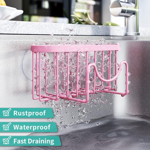 HapiRm Sponge Holder for Kitchen Sink - Sink Caddy with Unique M-Shaped, 2 Installation Methods Kitchen Organizer, Rustproof Stainless Steel Sponge Caddy - Pink - color: Pink, size: with M-shaped Holder
