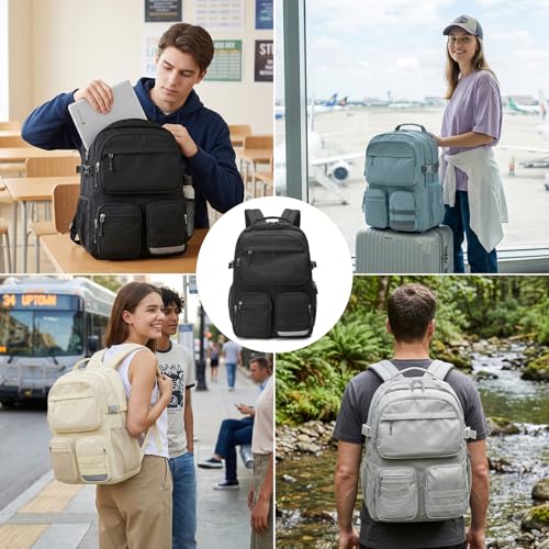 Lohol Water Resistant Backpack with Multifunctional Pockets for Teens, Durable Bookbag fits 15.6 inch Laptop for School Travel College, 25L (Grey) - color: Grey