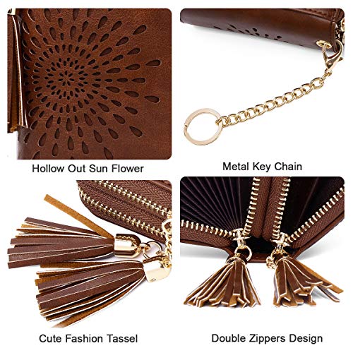 APHISON RFID Credit Card Holder Zipper Card Case Keychain Small Wallet for Women 1942-2 COFFEE - color: B-COFFEE-2（double zip）