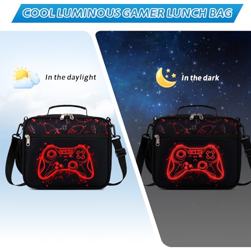 DIGOBAY Insulated Lunch Box for Kids Boys Cool Luminous Gamer Lunch Bag - color: Red