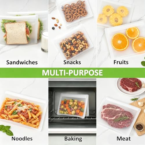 Reusable Sandwich Bags & Snack Bags Set, 8 Pack, 100% Silicone Reusable Storage Bag, Soft Shell Ziplock Silicone Food Storage Containers, Freezer Microwave Oven Dishwasher Safe, Translucent - color: Translucent | S+XS | 8 Pack Flat