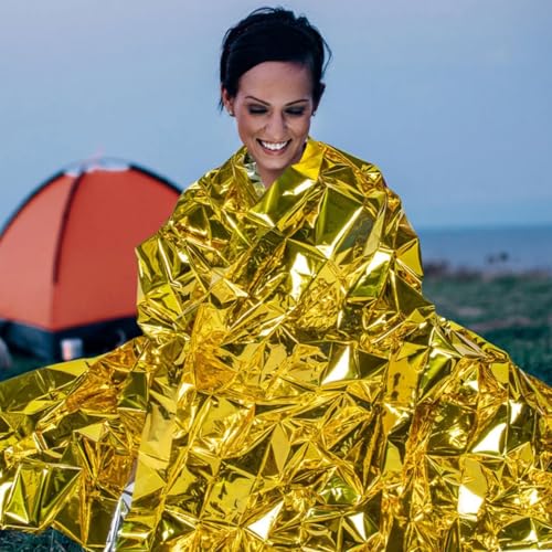 Emergency Blankets Mylar Thermal Blanket Survival Blankets for Heavy Duty Camping Gear,First Aid(Gold) - color: Gold