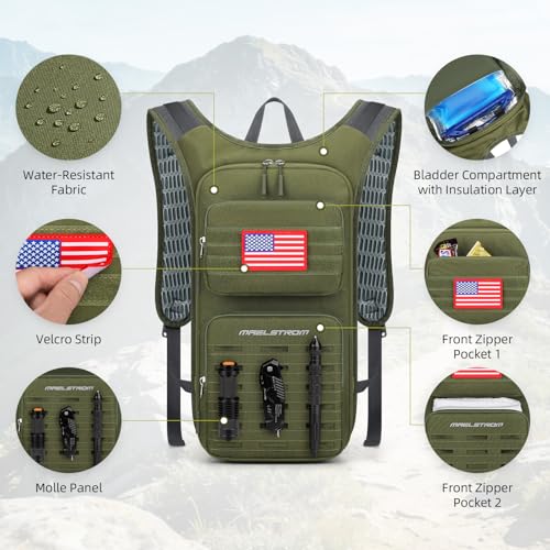 Maelstrom Tactical Hydration Backpack,Water Pack with 2L Water Bladder - color: Army Green