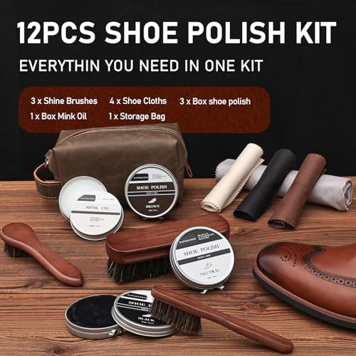RAPSAKEMOH Shoe Polish Kit, Horsehair Brush Shoe Shine Kit For men - color: Dark Brown