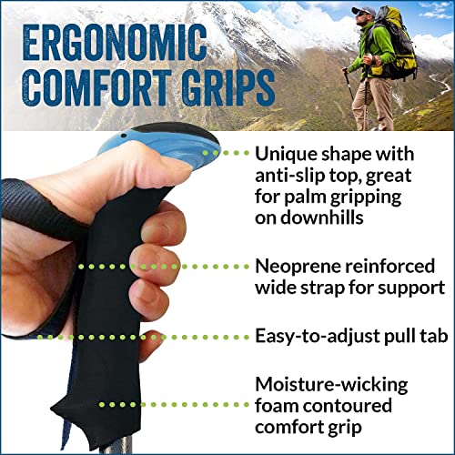 Ultralight Folding Walking Poles - Travel Ready - with Rubber Feet, Baskets, and Bag - size: Heights 5'3" to 5'7", style: Trek/Cushion Grips